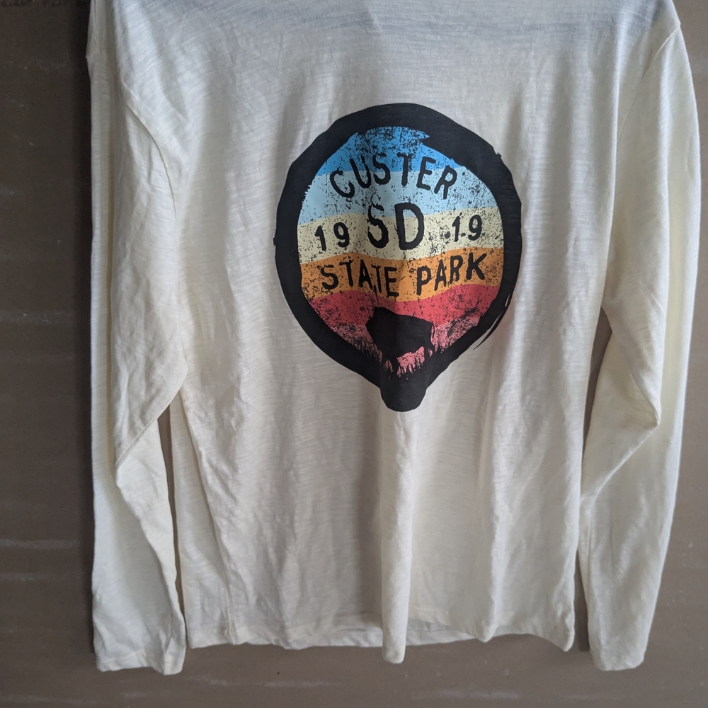 Cream and Black Long Sleeve Tee with Graphic Design